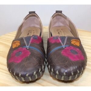 L'Artiste Spring Step Modesty Slip On Shoes Womens Brown Floral Sz 38 / 7.5 Flat